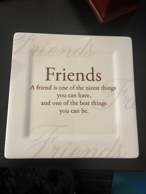 Friends Decorative Square Trinket Dish - Cream with Brown Script